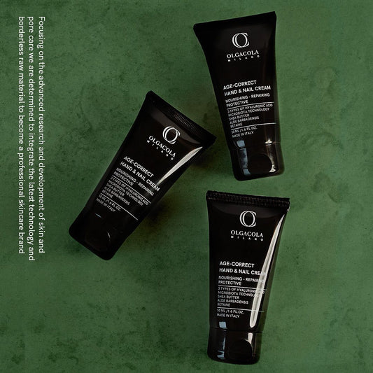 Sustainable packaging of OlgaCola Milano anti-aging hand and nail treatment