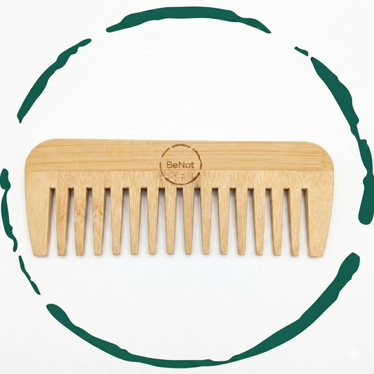 BeNat All-Natural Bamboo Hair Comb displaying anti-static smooth wooden teeth