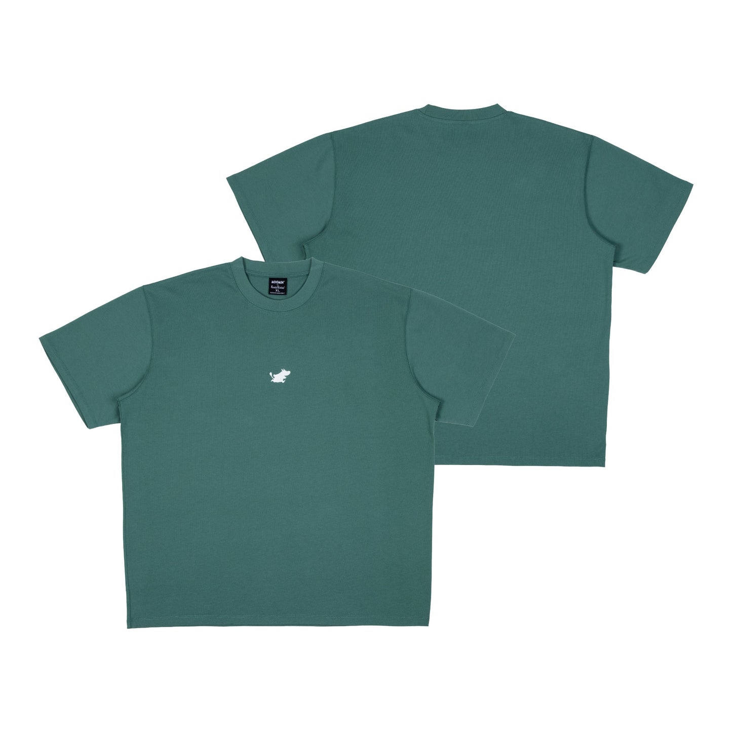 Front and back view of Moomin Classics Heavy T-Shirt Green - Official Moomin tee by Nordicbuddies.