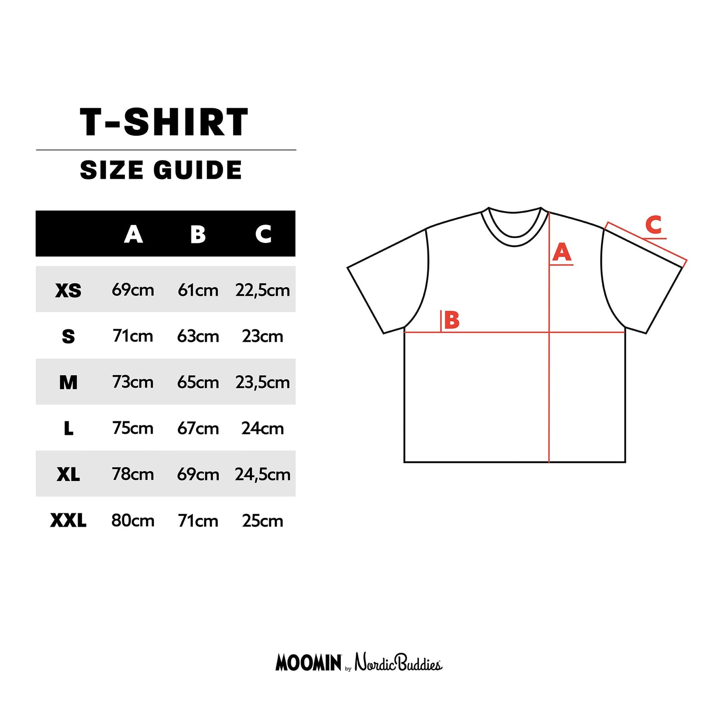 Size guide of Moomin Classics Heavy T-Shirt - Beige