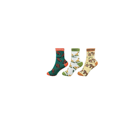 Other view of Complete 3-pack bundle set of GOTS organic cotton kids socks featuring butterfly, cheetah, and giraffe designs | Eco Kiddies