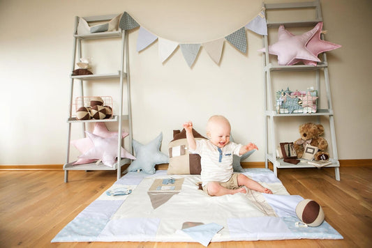 Beautiful eco-friendly baby play gym set in a modern home nursery interior