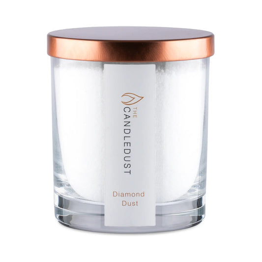 Candledust Diamond Dust scented pearled candle in a 160g transparent glass jar with cotton wick