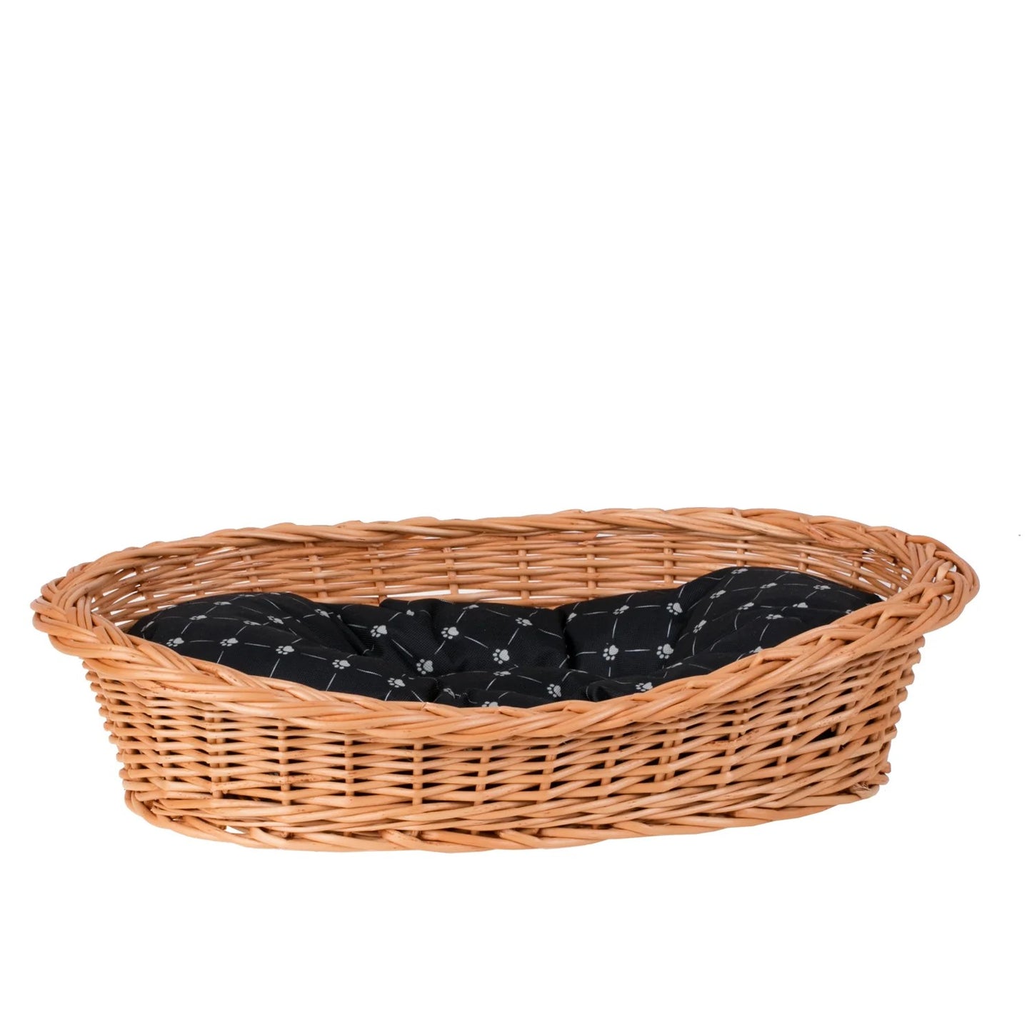 Enovia Natural Wicker Dog Bed With Black Cushion, 75x57 cm
