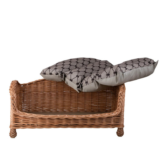 Erivia Wicker Pet Basket With Gray And Black Cushion, 54x32 cm