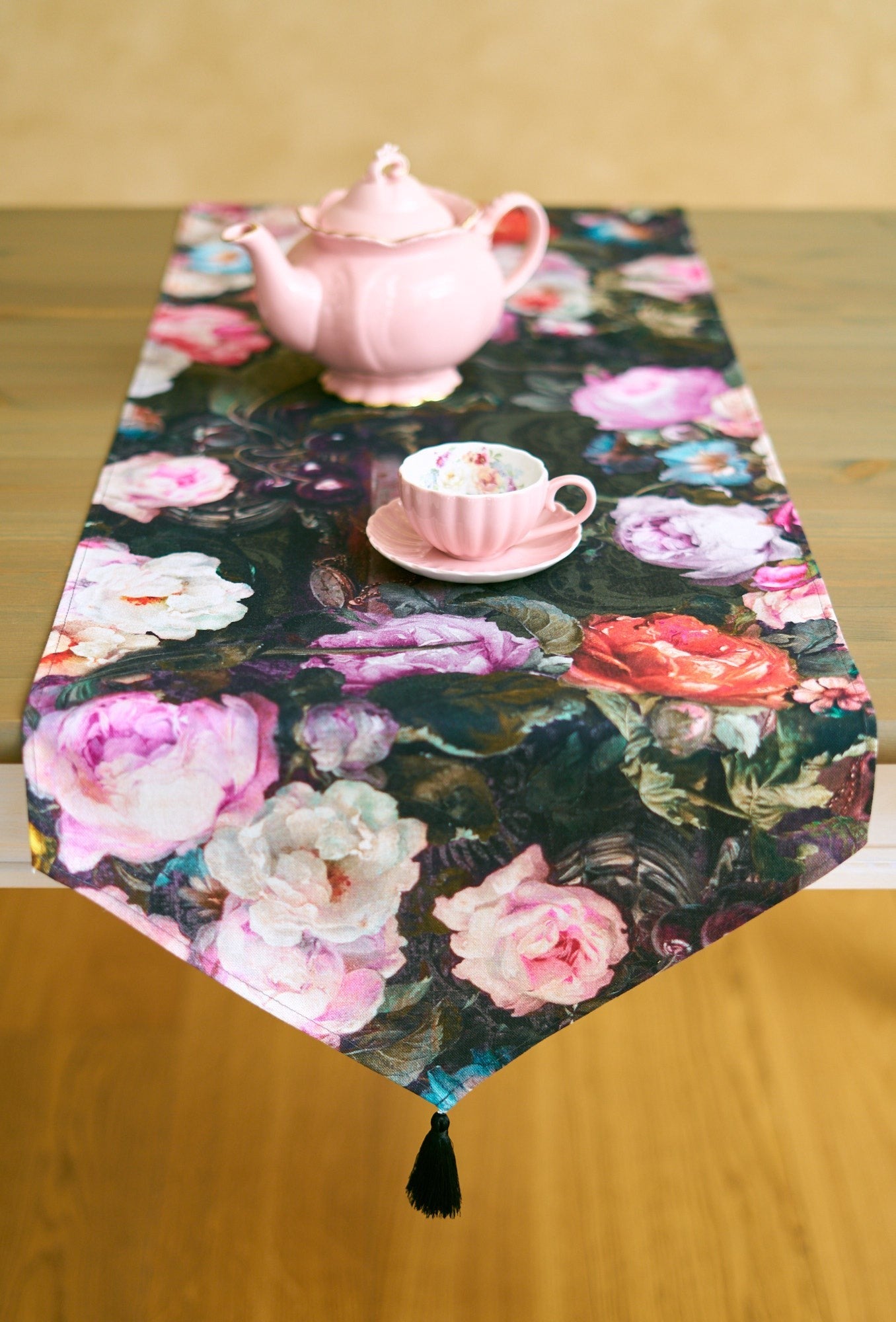 Francine Black Table Runner with Tassels