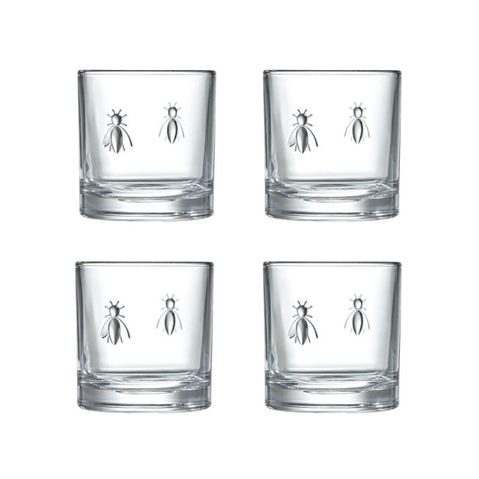 Set of 4 transparent La Rochère Bee whiskey glasses 250ml made of thick French pressed glass