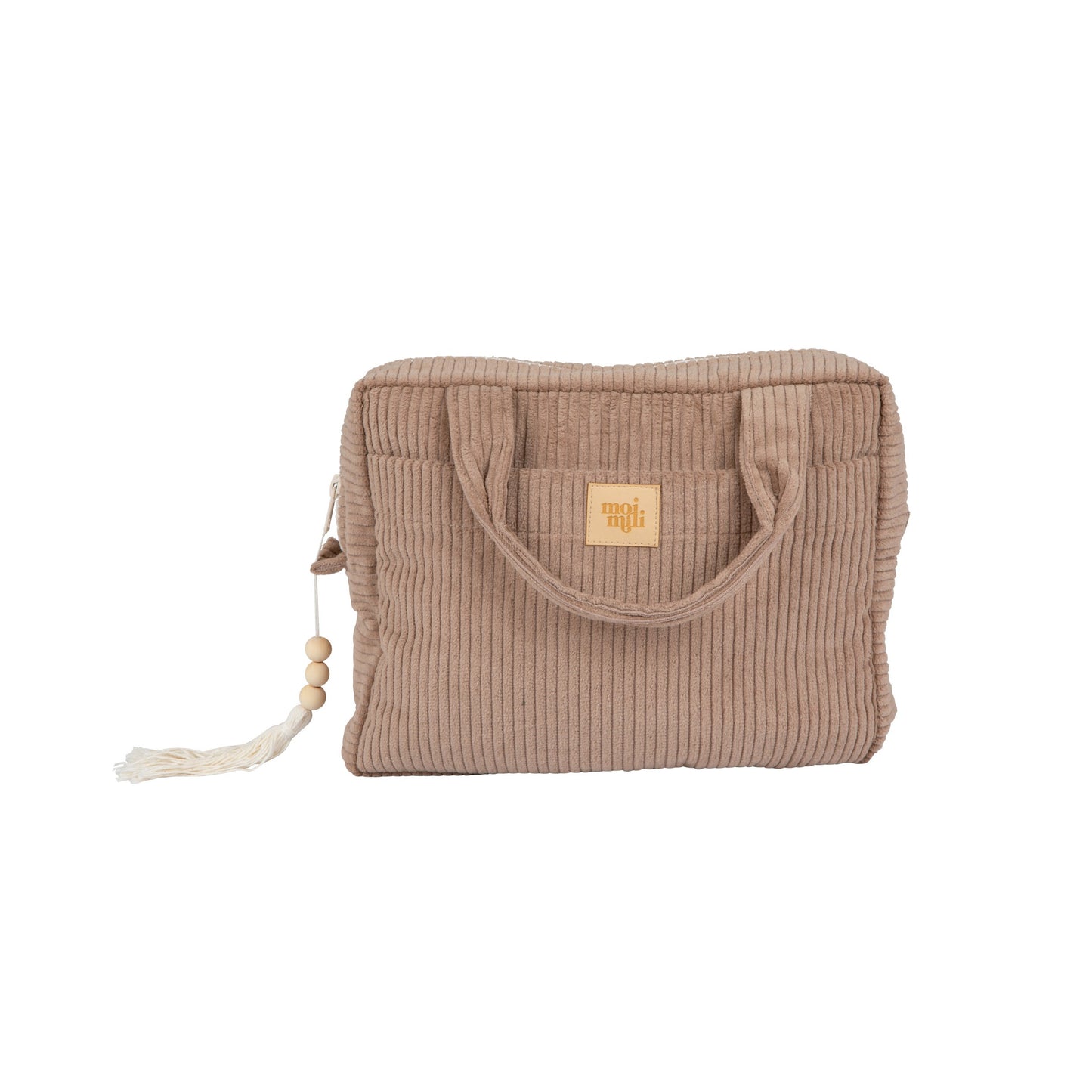 Front View Moi Mili Large Make-Up Bag Latte - Neutral tone cotton pouch