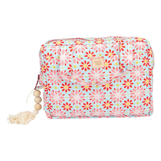 Moi Mili Make-Up Bag Set of 2 Red Flowers - Red floral cotton duo-Large Pouch