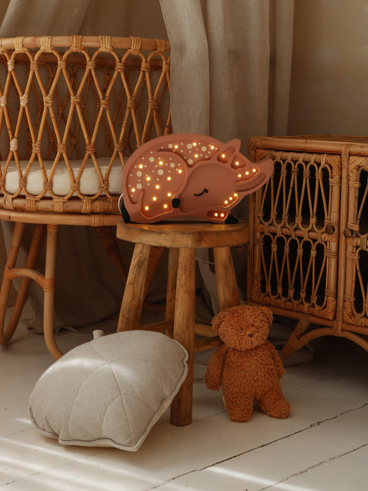 Handmade solid pine wood fawn lamp with warm LED light