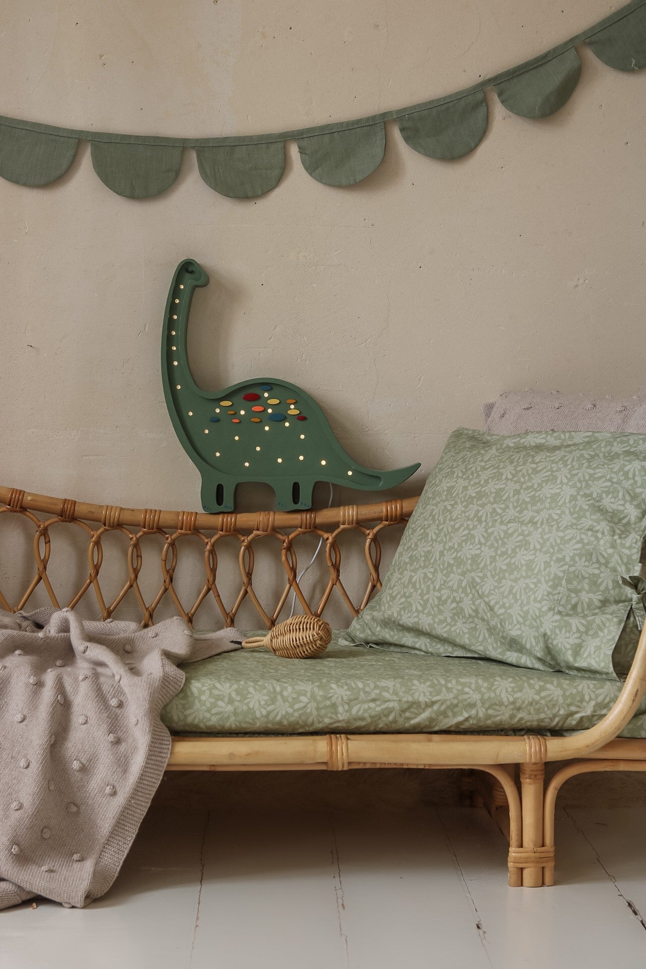Handmade solid pine wood long-neck dino lamp with LEDs