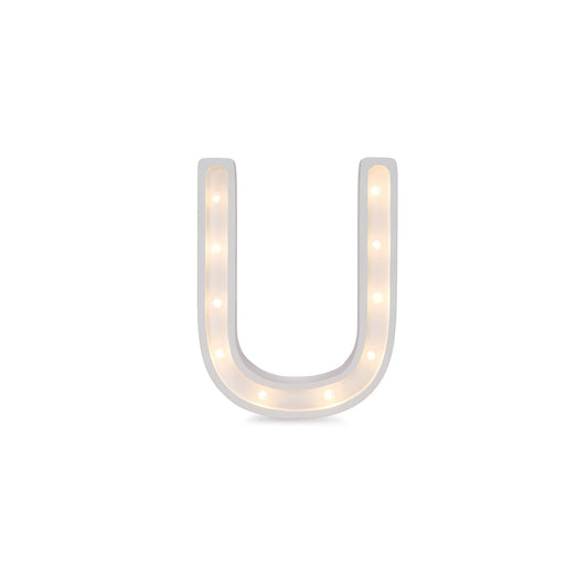 Handmade solid pine wood alphabet night light with LEDs - U