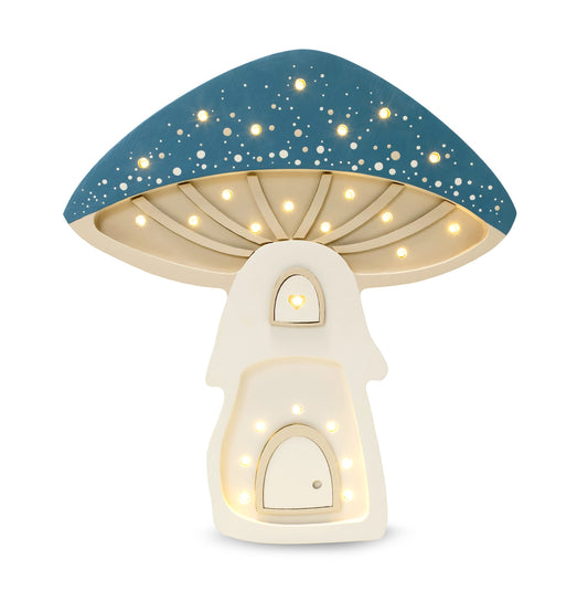 Woodland wooden mushroom night light for rustic nursery decor - dark blue