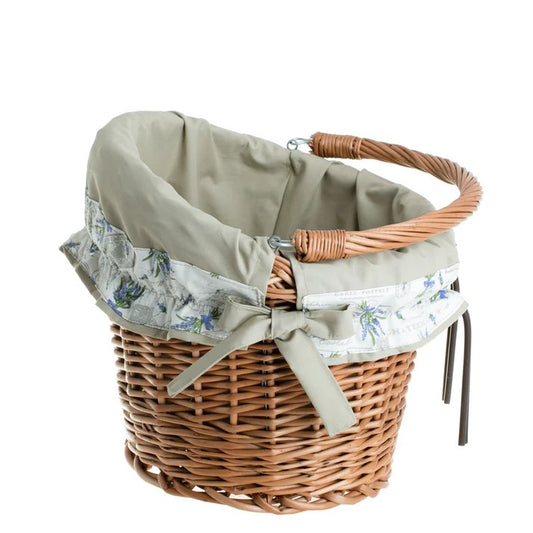 Maxian Wicker Bicycle Basket With Beige Lining, Handle and Handlebar Mount