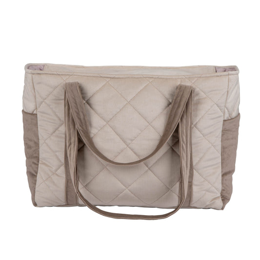 Moi Mili Beige Mom Weekender Bag - Extra large quilted cotton travel bag-Back View