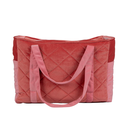 Moi Mili Candy Mom Weekender Bag - Quilted pink cotton travel bag-Back View