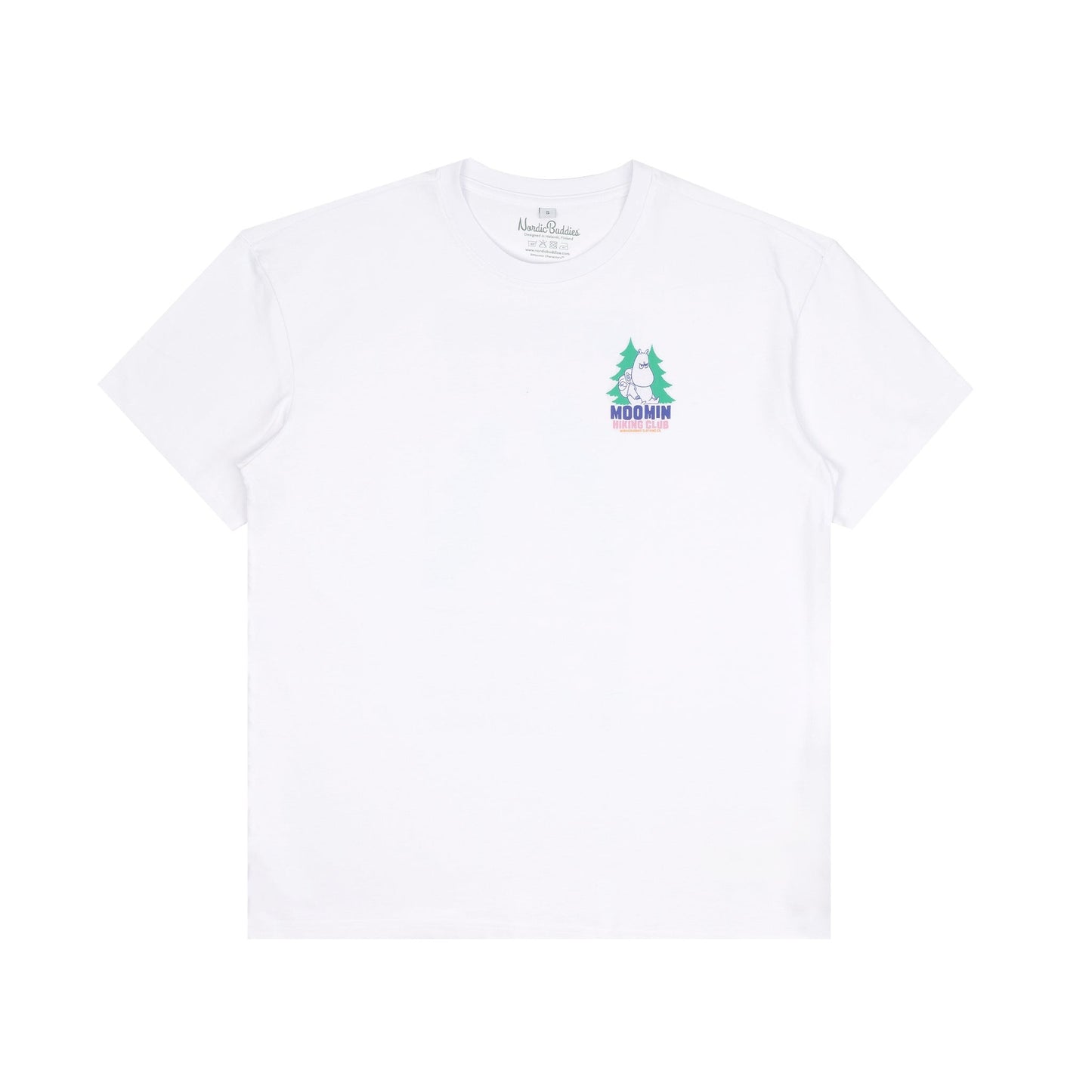 Front view of the official Moomin Hiking Club T-Shirt - Outdoor inspired graphic tee by Nordicbuddies.