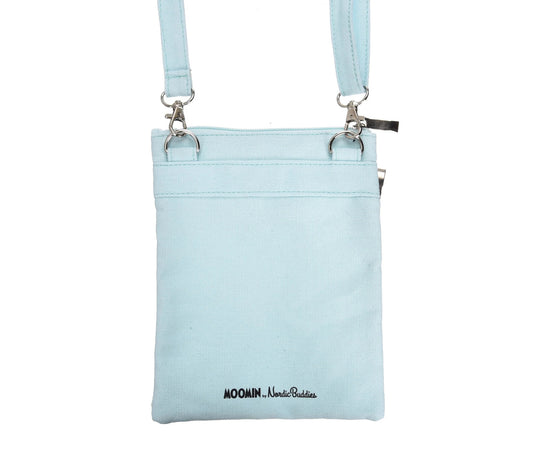 Back view of the turquoise Moomins Up In The Clouds neck passport bag by Nordicbuddies