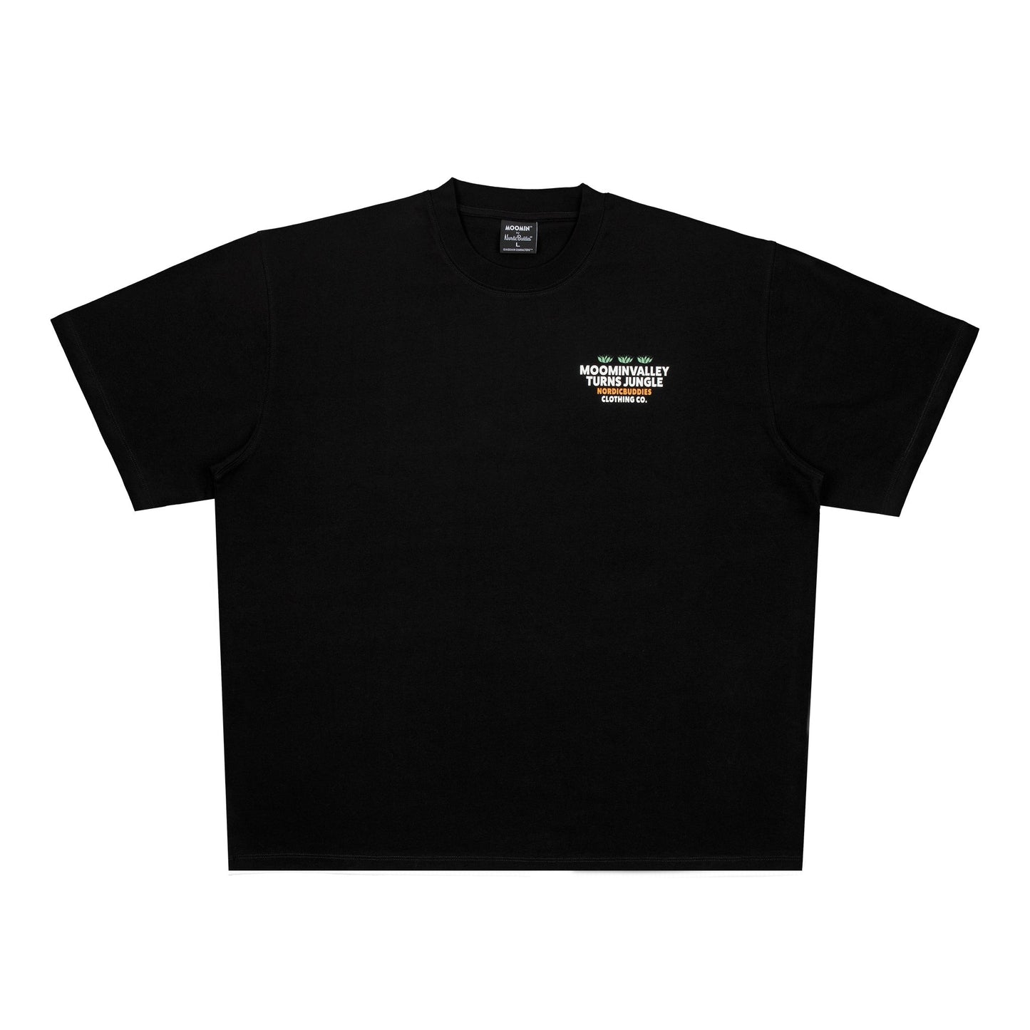 Front view of Moomin 80 Heavy T-Shirt Moomintroll Black - Official Nordicbuddies apparel.