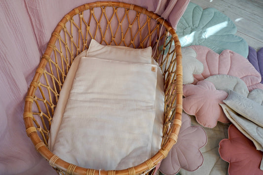 Handmade in Poland: Minimalist Cream muslin bedding set for newborns