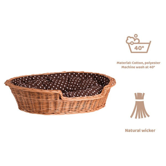 Natural Wicker Dog Bed Poppy With Cushion, 75x57 cm