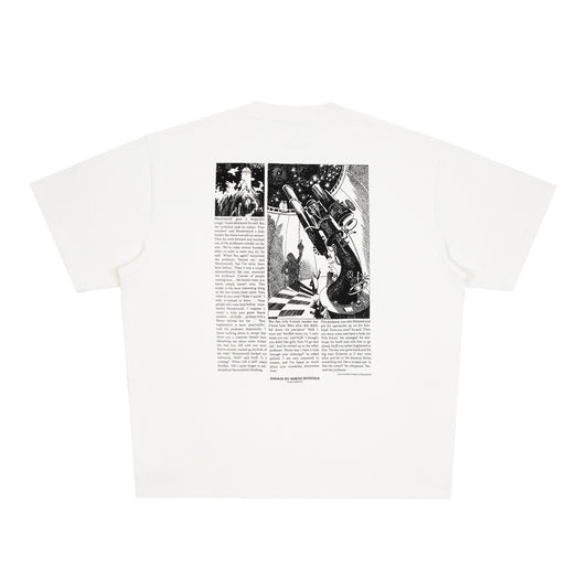 Back print illustration of the Moomin Novels Heavy T-Shirt White - Classic official Moomin artwork.