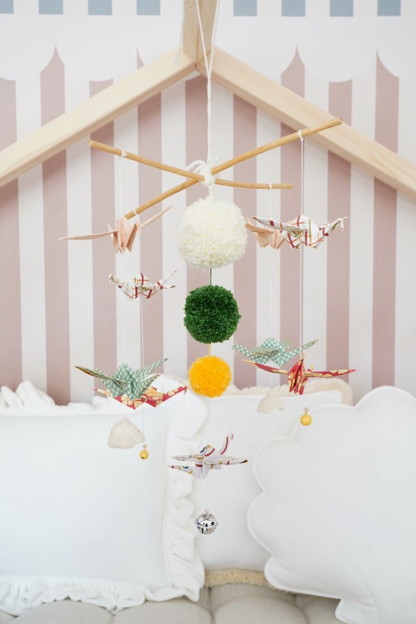 Handmade in Poland: OEKO-TEX certified Vintage Vibe origami mobile with wooden frame