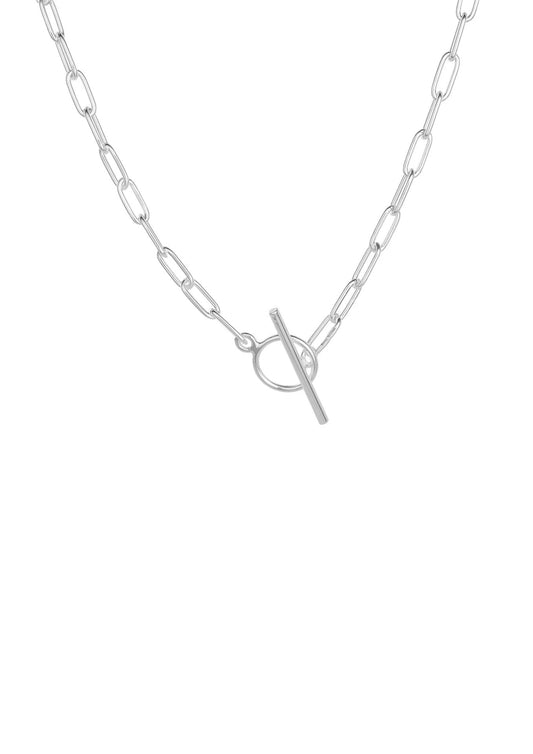 Detail of the minimalist silver Paper Clip Choker on a clean white background.