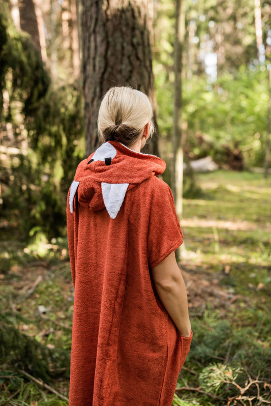 Short-Sleeve Poncho FOX for Adults - Bamboo Terry
