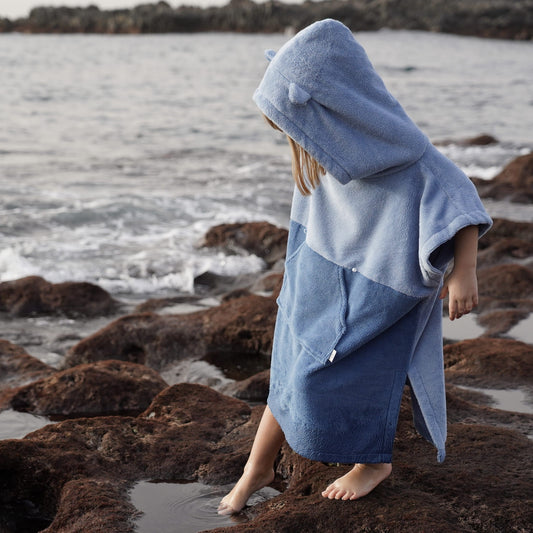 Windproof hooded towel for swimming and surfing - Blue