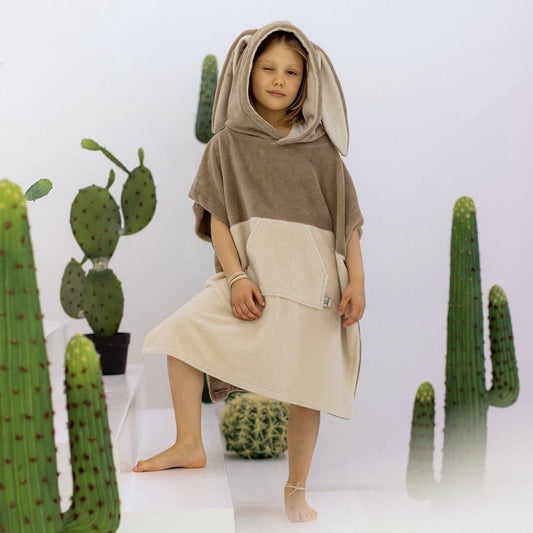 Absorbent bamboo-cotton surf animal hooded towel - Latte