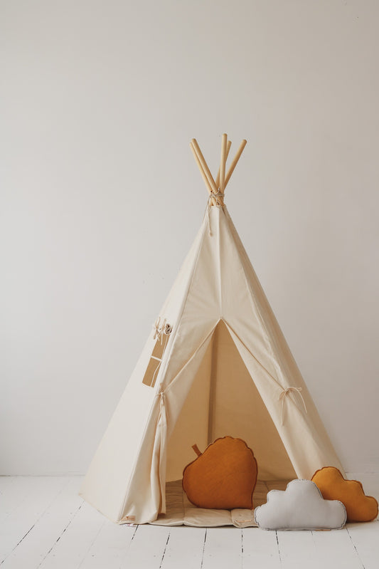 Handmade in Poland: OEKO-TEX certified beige cotton teepee tent for kids playroom