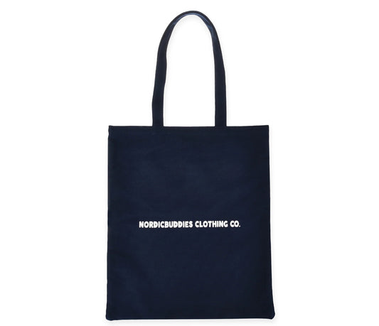 Back view of the Moomintroll Camping Canvas Tote Bag in navy blue on a clean background