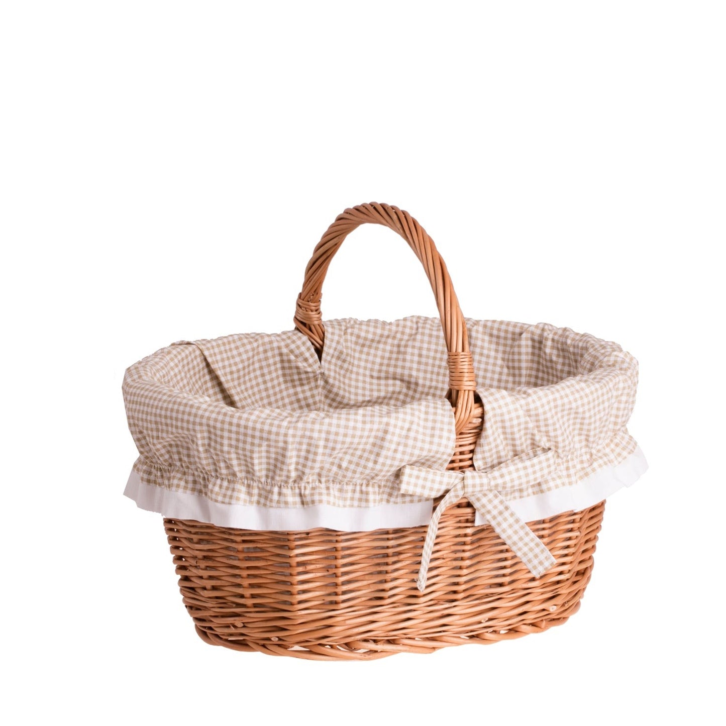 Side view Walerissa Shopping Basket With Wicker Handle And Beige Trim
