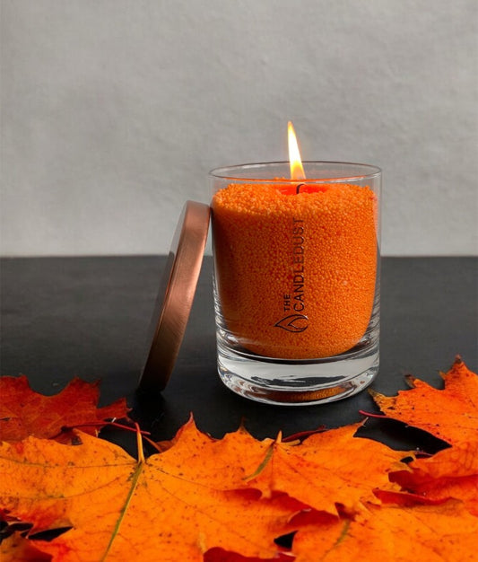 Orange unscented powder candle in premium glass container 160g