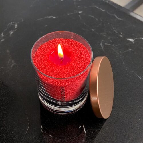 Red unscented powder candle in premium glass container 160g