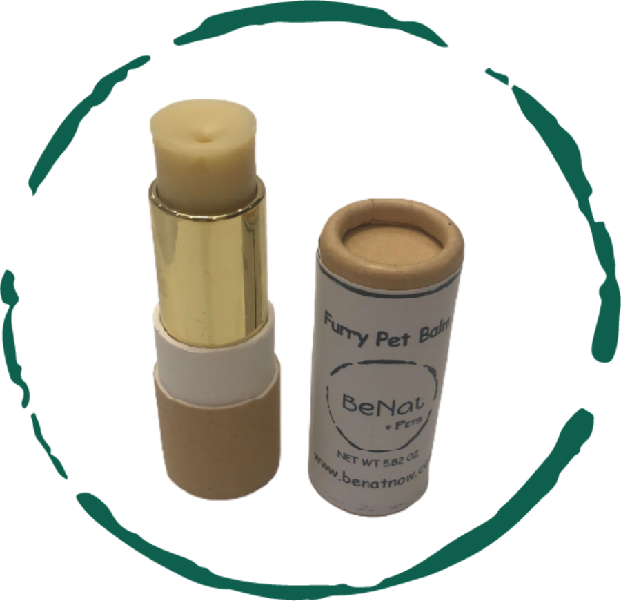 BeNat Pets Furry Pet Balm 0.9 oz packaging for moisturizing dog paws and nose