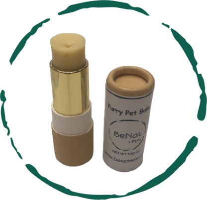 BeNat Pets Furry Pet Balm 0.9 oz packaging for moisturizing dog paws and nose
