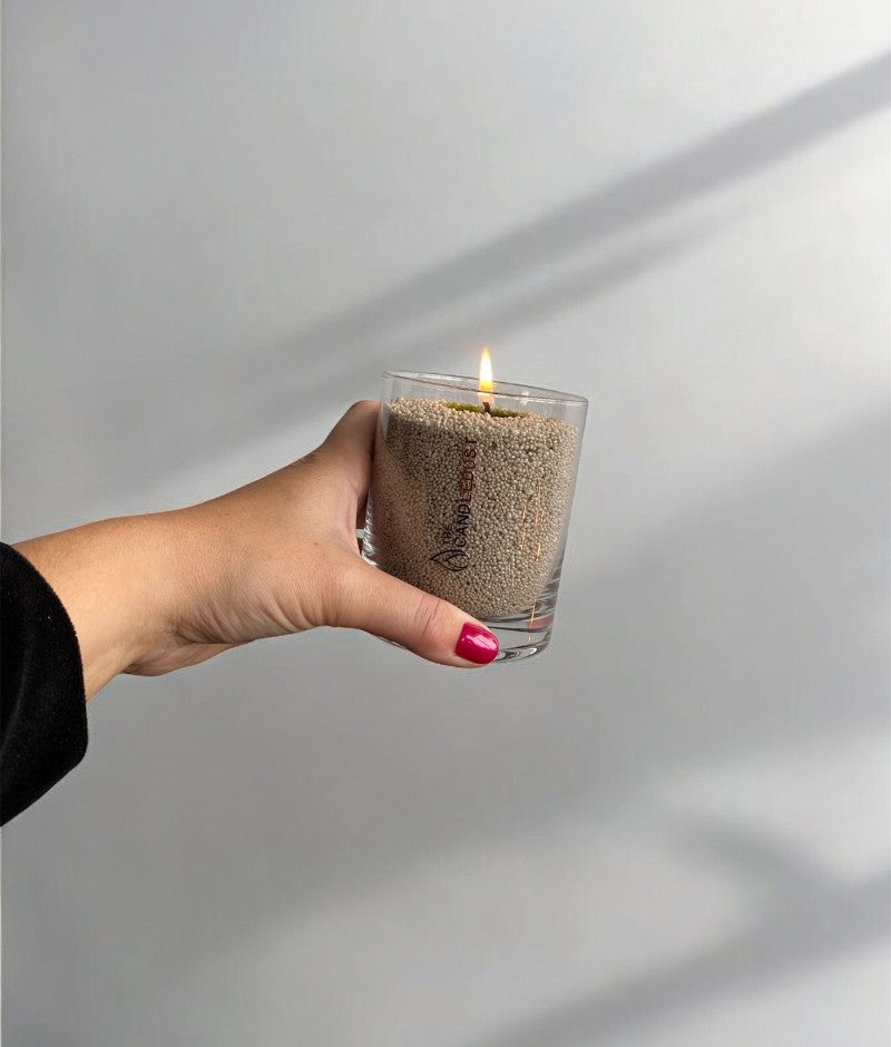 Lifestyle: decorative Olive Green powdered candle centerpiece 160g