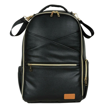 Large Diaper Backpack in Espresso - Frontal view showing the 16 pockets