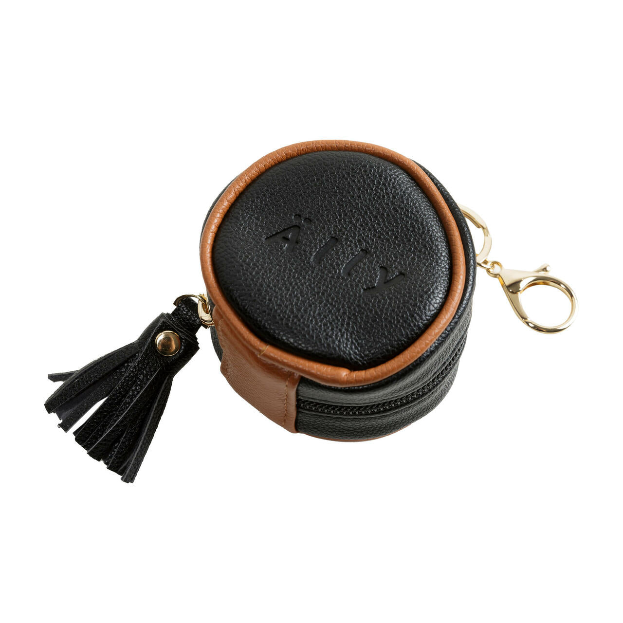 Round Pacifier Bag in Black vegan leather - Front view