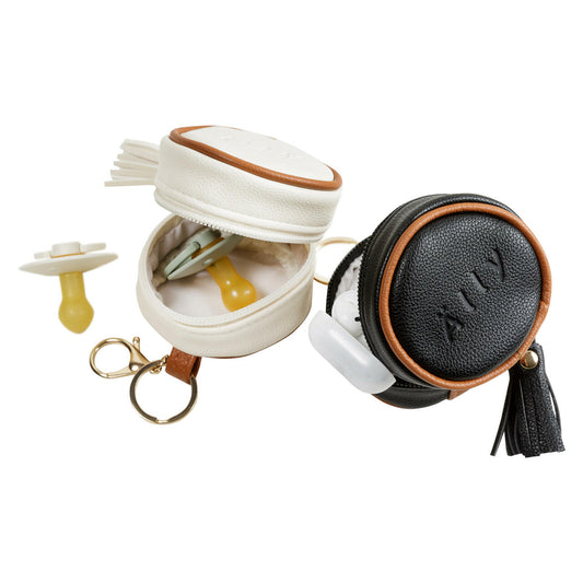 Interior of the Black pacifier bag with space for two soothers