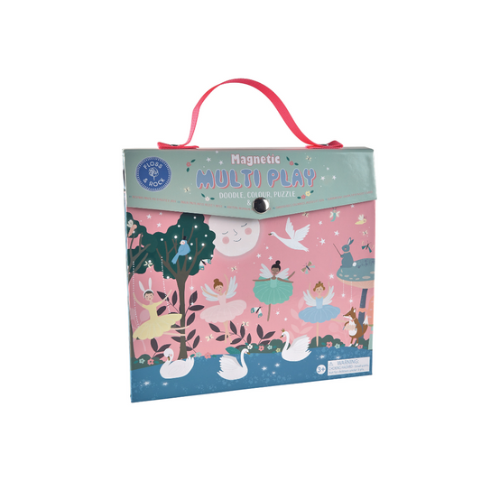 Floss and Rock Magnetic Multiplay Scene - Enchanted, portable travel toy set with magnetic play pieces and multiple themed backgrounds.