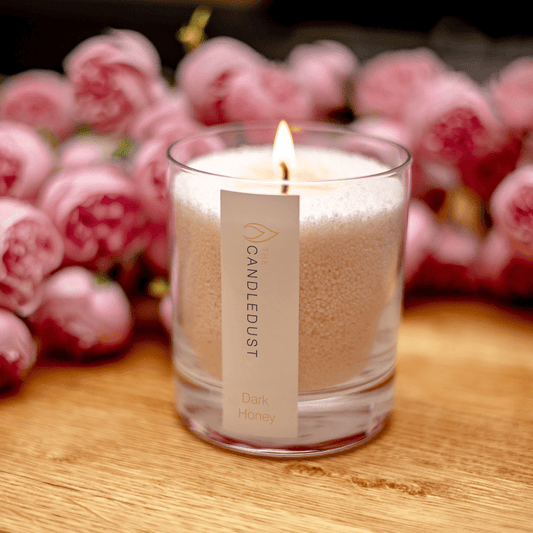 Luxury glass candle with rose gold lid and mandarin notes