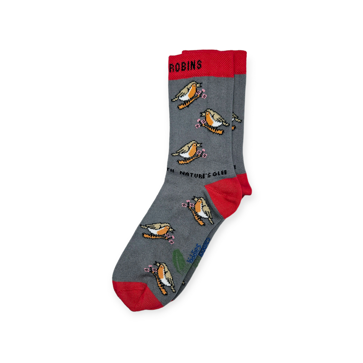 Nature's Friends 3-pack organic cotton kids socks bundle featuring penguin, robin, and plain styles | Eco Kiddies - Robin socks