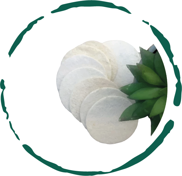 Close up of BeNat 10-Pack Natural Loofah Pads packaging with biodegradable round exfoliating sponges