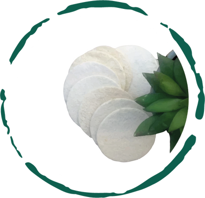 Close up of BeNat 10-Pack Natural Loofah Pads packaging with biodegradable round exfoliating sponges