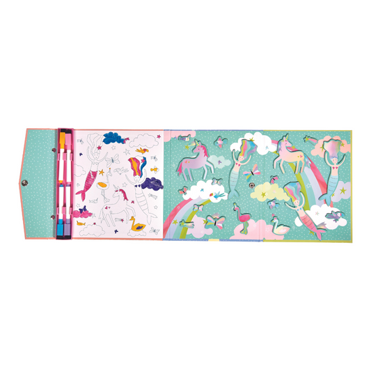 Internal view Floss and Rock Magnetic Multiplay Scene - Fantasy, portable travel toy set with magnetic play pieces and multiple themed backgrounds.