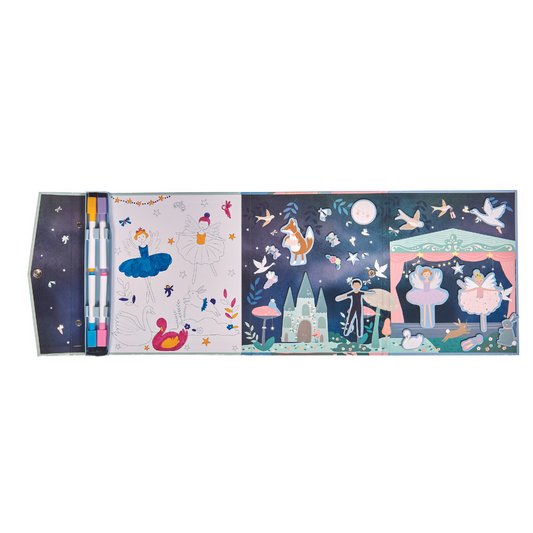 Internal view Floss and Rock Magnetic Multiplay Scene - Enchanted, portable travel toy set with magnetic play pieces and multiple themed backgrounds.