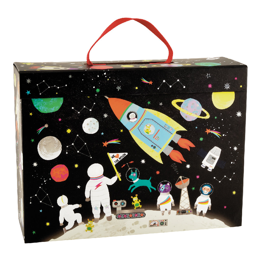 Floss and Rock Playbox with Wooden Pieces - Space, sustainable wooden toy set with a portable carry case that doubles as a play scene.